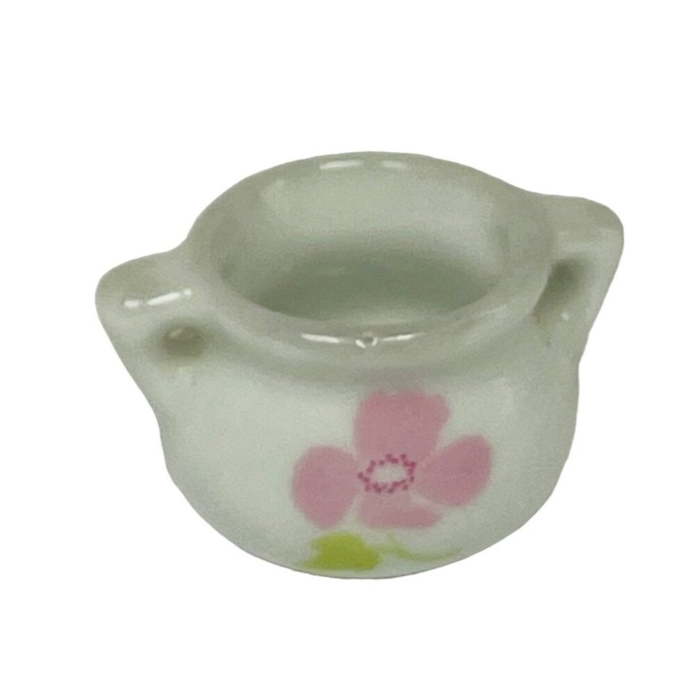 Strombecker Dollhouse Miniature Porcelain Vase With Pink Floral Design Vintage